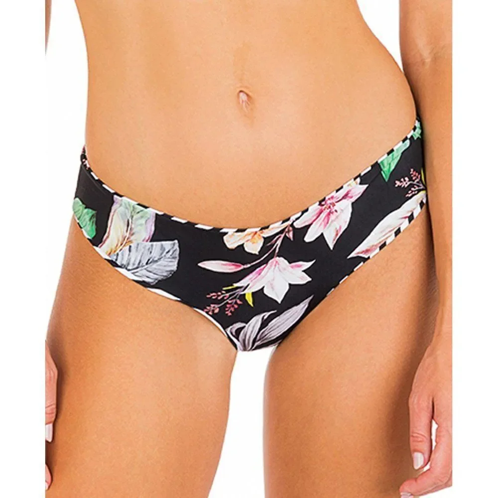 Hurley Women's Junior's Reversible Cheeky Hipster Floral Panties Black Size XL